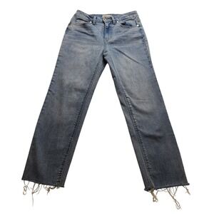 OAT New York Women's High Rise Straight Leg Jeans Blue Raw Hem Size 4/27 NWOT